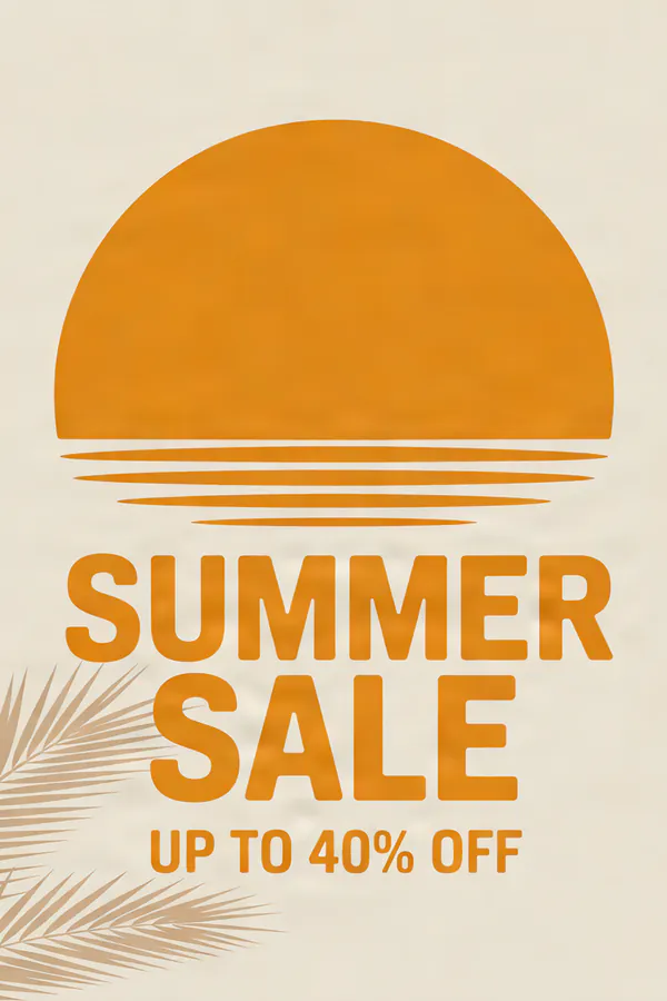 A poster that says Summer Sale, up to 40% off